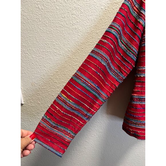 Coldwater Creek Red Multicolor Striped Jacket Button Front Cotton Blend Long Sle - Picture 5 of 7